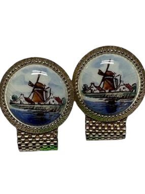 Swank Cufflinks Arts of the World Holland Hand Painted Delft